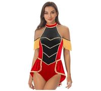 Jhaoyu Costume da direttore del circo da donna, senza maniche, in velluto, con nappe, per carnevale, feste, cosplay, costume di carnevale, rosso, nero, B L