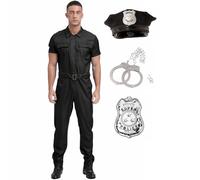 Jhaoyu Costume da uomo da poliziotto, uniforme erotica, set di lingerie da poliziotto, uniforme, cosplay, uomo, sexy, elasticizzato, costume da polizia, nero/blu, nero, A L