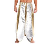 Jhaoyu Costume da uomo indiano maxi gonna araba principe arabo raso metallizzato gonna egiziana carnevale costume uomo baggy yoga hippie bianco L