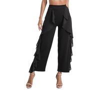 Jhaoyu Pantaloni da danza latina da donna pantaloni da danza latina performance rumba tango cha pantaloni pantaloni elastici in vita elasticizzata pantaloni da danza costume, Nero , M