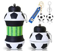 JhavexToy Bottiglia d'acqua Pieghevole per Bambini e Adulti,Borraccia Silicone Design Calcio 550ML, senza BPA,Borraccia Con Portachiavi da Calcio, Adatta a Campeggio Viaggi Sport