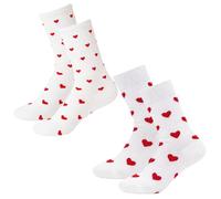 JhavexToy Calze Mi-Gambe Donna Bianche con Cuori Rossi - 2 Coppie Taglia 36-40 Cotone Crew - Morbide Respiranti, Accessorio Stylish & Charmante per San Valentino, Quotidiano, Sport & Ocasioni Casual