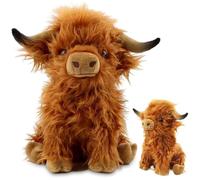 JhavexToy Highland Cow Peluche Giocattoli, 28cm Peluche di Mucca delle Highlands Marrone Highland Cow Plush Peluche Giocattolo di Animale Realistico, Peluche Mucca delle Ripieni Come Bambola