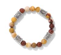 JHBTFQ Bracciale In Cristallo Con Pietre Naturali Da 8mm Con 4 Perline con Rune Vichinghe, Gioiello Spirituale Amuleto Nordico Per Uomo E Donna Cordino Elastico da 19cm,Egg yolk rock