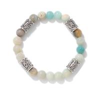 JHBTFQ Bracciale In Cristallo Con Pietre Naturali Da 8mm Con 4 Perline con Rune Vichinghe, Gioiello Spirituale Amuleto Nordico Per Uomo E Donna Cordino Elastico da 19cm,Amazonnite