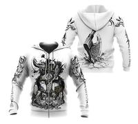 JHBTFQ Felpa con Cappuccio Odino, Stampato in 3D Miti Norreni Ascia Corvo Lupo Orso Runa Bianco Primavera e Autunno Pullover per Uomo Donna,Zip Hoodie,L