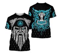 JHBTFQ Maglietta Odin per Uomo Mitologia Norrena Stampa Poliestere Estate Ultra Sottile Maniche Corte Camicia Pullover,Odin Mjölnir,4XL