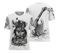 JHBTFQ Maglietta Odin per Uomo Mitologia Norrena Stampa Poliestere Estate Ultra Sottile Maniche Corte Camicia Pullover,Viking Axe,3XL