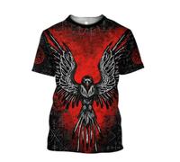 JHBTFQ Maglietta Totem Vichingo Norreno novità Estiva Stampa Poliestere Ultrasottile Asciugatura Rapida Camicia a Maniche Corte Pullover,Odin Raven,XL