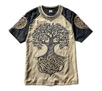 JHBTFQ Maglietta Vichinga da Uomo 3D Stampata in Lino Estivo Manica Corta Stile Etnico Yggdrasil/Albero della Vita Donne Tops Regalo Nordico,Yggdrasil 01,L