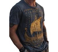 JHBTFQ Maglietta Viking per Uomo Yggdrasil/Albero della Vita Stampa 3D Estate Lino Maniche Corte Medievale Nordico Regalo,Viking Ship,L