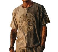 JHBTFQ Maglietta Viking per Uomo Yggdrasil/Albero della Vita Stampa 3D Estate Lino Maniche Corte Medievale Nordico Regalo,Black And White,L