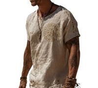 JHBTFQ Maglietta Viking per Uomo Yggdrasil/Albero della Vita Stampa 3D Estate Lino Maniche Corte Medievale Nordico Regalo,Viking Compass,L