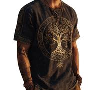 JHBTFQ Maglietta Viking per Uomo Yggdrasil/Albero della Vita Stampa 3D Estate Lino Maniche Corte Medievale Nordico Regalo,Yggdrasil Rune,L