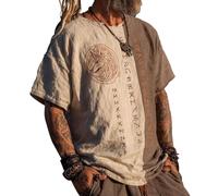 JHBTFQ Maglietta Viking per Uomo Yggdrasil/Albero della Vita Stampa 3D Estate Lino Maniche Corte Medievale Nordico Regalo,Wolf Rune,XXL