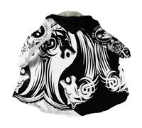 JHBTFQ Mantello Vichingo Lunghezza Media Inverno Imbottito Caldo Cappa con Cappuccio Accappatoio Stampa 3D Mitologia Nordica Faux Cashmere Giacca Unisex,Hati sköll,5XL