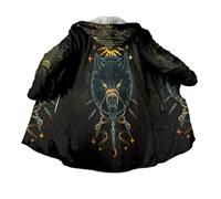JHBTFQ Mantello Vichingo Lunghezza Media Inverno Imbottito Caldo Cappa con Cappuccio Accappatoio Stampa 3D Mitologia Nordica Faux Cashmere Giacca Unisex,Fenrir Wolf,4XL