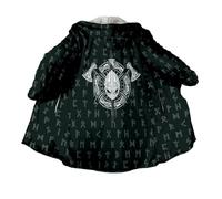 JHBTFQ Mantello Vichingo Lunghezza Media Inverno Imbottito Caldo Cappa con Cappuccio Accappatoio Stampa 3D Mitologia Nordica Faux Cashmere Giacca Unisex,Nordic Axe,M
