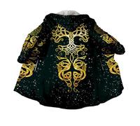 JHBTFQ Mantello Vichingo Lunghezza Media Inverno Imbottito Caldo Cappa con Cappuccio Accappatoio Stampa 3D Mitologia Nordica Faux Cashmere Giacca Unisex,Aegishjalmur,5XL