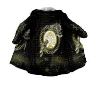 JHBTFQ Mantello Vichingo Lunghezza Media Inverno Imbottito Caldo Cappa con Cappuccio Accappatoio Stampa 3D Mitologia Nordica Faux Cashmere Giacca Unisex,Hugin Munin,M