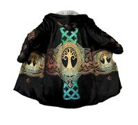 JHBTFQ Mantello Vichingo Lunghezza Media Inverno Imbottito Caldo Cappa con Cappuccio Accappatoio Stampa 3D Mitologia Nordica Faux Cashmere Giacca Unisex,Yggdrasil,XXL