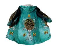 JHBTFQ Mantello Vichingo Lunghezza Media Inverno Imbottito Caldo Cappa con Cappuccio Accappatoio Stampa 3D Mitologia Nordica Faux Cashmere Giacca Unisex,Helm of awe,XL