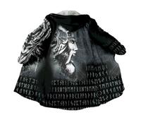 JHBTFQ Mantello Vichingo Lunghezza Media Inverno Imbottito Caldo Cappa con Cappuccio Accappatoio Stampa 3D Mitologia Nordica Faux Cashmere Giacca Unisex,Berserker,5XL