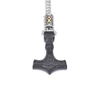 JHBTFQ Martello di Thor Ciondolo con Vichingo Perlina Runica e Catena da 60cm Uomo Norreno Mitologia Norrena Acciaio Inossidabile Gioielli,Black thor hammer
