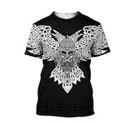 JHBTFQ Odino Mjölnir Maglietta da Uomo Vichingo Stampa 3D Poliestere Ad Asciugatura Rapida Estate Maniche Corte Cosplay Camicia Medievale papà Regalo,Odin Raven,3XL