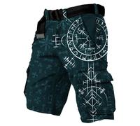JHBTFQ Stampato in 3D Vichingo Pantaloncini Trekking Asciugatura Rapida Multitasche Cargo Pantaloncini da Lavoro Cosplay Miti Nordici Regalo,Viking Symbols,M