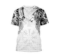 JHBTFQ Vichingo Maglietta da Uomo Odino Corvo Lupo Martello di Thor Stampa Nordico Estate Manica Corta Camicia Medievale Regalo,Raven Wolf White,5XL