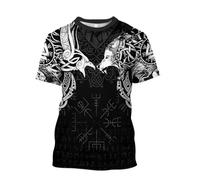 JHBTFQ Vichingo Maglietta da Uomo Odino Corvo Lupo Martello di Thor Stampa Nordico Estate Manica Corta Camicia Medievale Regalo,Raven Wolf Black,5XL