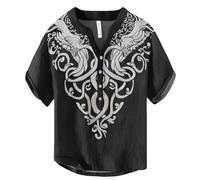 JHBTFQ Viking Maglietta da Uomo Stampa 3D Tessuto in bambù e Lino Abbottonata Colletto Henry Camicia a Maniche Corte Regalo Nordico,Celtic Knot,3XL