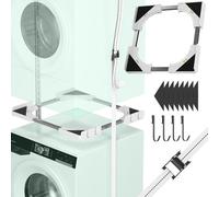 JHCHU Slimline - Kit impilabile per lavatrice e asciugatrice, telaio universale per elettrodomestici da 45-68 cm, design salvaspazio con cinghia a cricchetto e 4 ganci multifunzione (bianco)