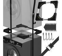 JHCHU Slimline - Kit impilabile per lavatrice e asciugatrice, telaio universale per elettrodomestici da 45-68 cm, design salvaspazio con cinghia a cricchetto e 4 ganci multifunzione (nero)