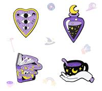 JHCHUYI 4 spille smaltate a forma di teschio con cielo stellato, bottiglia magica, stella e luna, tazza magica, spilla smaltata, serie Magic Love Starry Sky, adatta per la decorazione quotidiana di