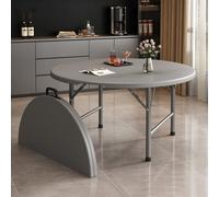 JHDXL Tavolo Rotondo Pieghevole, Tavolo Pieghevole in Plastica con Piano Spesso e Robusto Telaio in Metallo, per Giardino Cucina Picnic Campeggio Feste Balcone Terrazza(Grey,135cm/53in)
