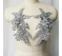 JHGCCL 2 Pezzi Strass Paillettes Ricamato in Pizzo Applique Cucito Fiore Toppa in Tessuto per Abito da Sposa Abiti da Sposa Fai da Te