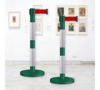JHIAADEY Barriera A Nastro Retrattile,Colonnine Segnapercorso,Paletti Delimitazione Nastro,Sistemi Di Gestione E Gestione Code Della Folla,Adatti For Concerti,Mostre(Green+White,5M/16.4FT)
