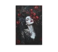 JHKJTK Album fotografico moderno di famiglia, decorazione artistica da parete per bagno, stampa gotica con fiori rossi, poster su tela per un fascino drammatico, 60 x 90 cm