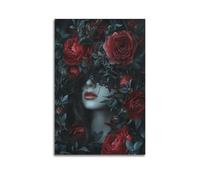 JHKJTK Album fotografico moderno per famiglia, decorazione artistica da parete per bagno, con rose surrealiste e donna con velo misterioso, opere d'arte su tela, 50 x 75 cm
