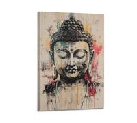 JHKJTK Album fotografico moderno per famiglia, decorazione artistica da parete per bagno, stampa astratta brutalista buddista con testa di Buddha serena, immagine artistica su tela, 60 x 90 cm