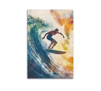 JHKJTK Album fotografico moderno per famiglia, decorazione artistica da parete per il bagno, poster con immagine dinamica di uomo che cavalca l'onda dell'oceano, opera d'arte su tela, 50 x 75 cm