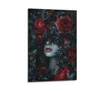 JHKJTK Album fotografico moderno per famiglia, decorazione artistica da parete per il bagno, poster con rosa surrealista e donna con velo misterioso, opere d'arte su tela, 60 x 90 cm