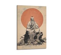 JHKJTK Album fotografico moderno per famiglia, decorazione artistica da parete per il bagno, poster spirituale vintage con figura di meditazione con grande sole, opere d'arte 60 x 90 cm