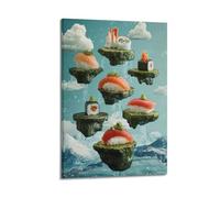 JHKJTK Album fotografico moderno per famiglia, decorazione artistica da parete per il bagno, poster surrealista con sushi galleggiante su nuvola, immagini su tela come isole 40 x 60 cm