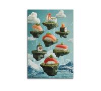 JHKJTK Album fotografico moderno per famiglia, decorazione artistica da parete per il bagno, poster surrealista con sushi galleggiante su nuvola, immagini su tela come isole 40 x 60 cm