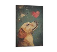 JHKJTK Album fotografico moderno per la famiglia, decorazione artistica da parete per il bagno, poster vintage con animali con cane che guarda il cuore, immagini su tela, 50 x 75 cm