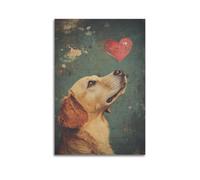 JHKJTK Album fotografico moderno per la famiglia, decorazione artistica da parete per il bagno, poster vintage con animali con cane che guarda il cuore, immagini su tela, 40 x 60 cm