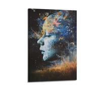 JHKJTK Poster moderno per foto di famiglia, decorazione artistica da parete per il bagno, poster con profilo umano surrealista, con elementi colorati e scena della natura, opere d'arte 30 x 45 cm